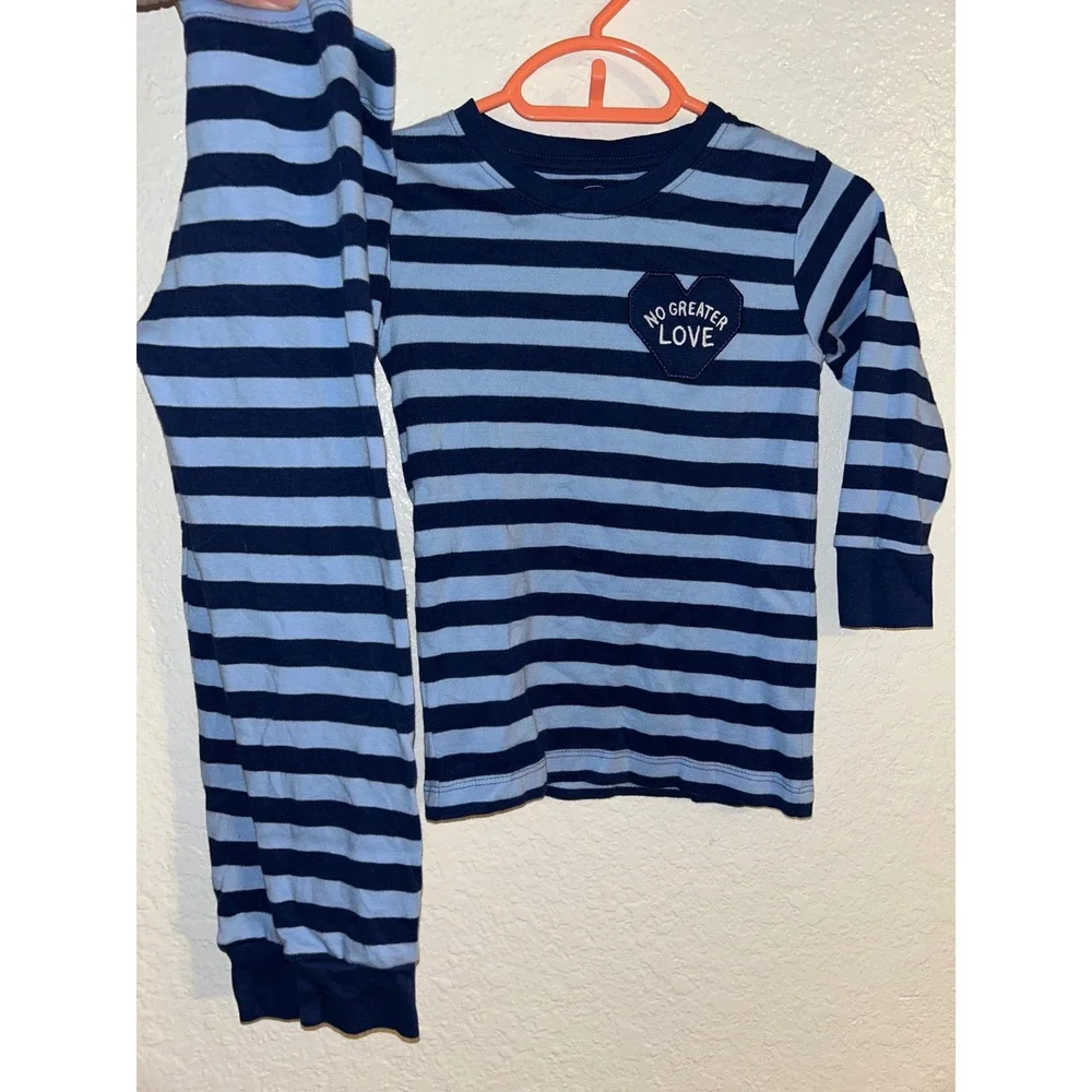 Holy Pals Toddler Boys Blue Striped No Greater Love Pajama Set Size 2 John 15:13